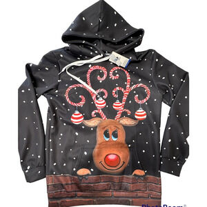 COCOPA Unisex Black Elk‎ Hoodie Printed Kangroo Pocket Pullover Size SMA…